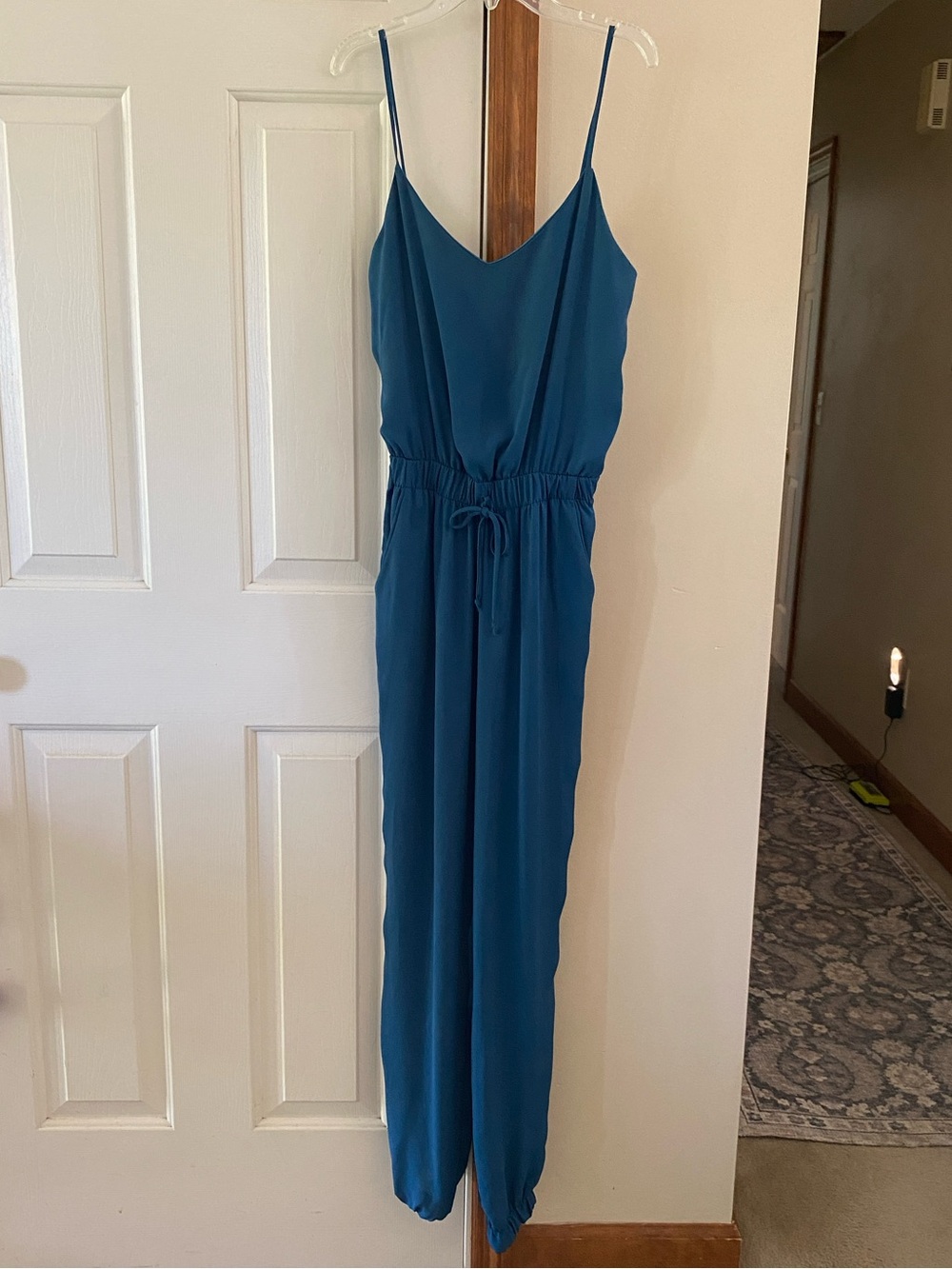 Sleeveless Teal Drawstring Waist Jumpsuit